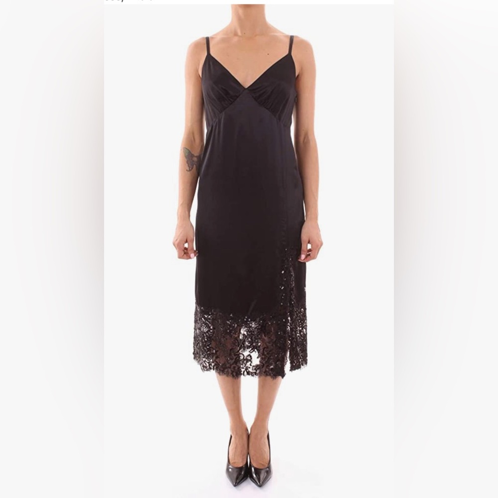 Michael Michael Kors Black Slip Dress in Sateen with Sequins